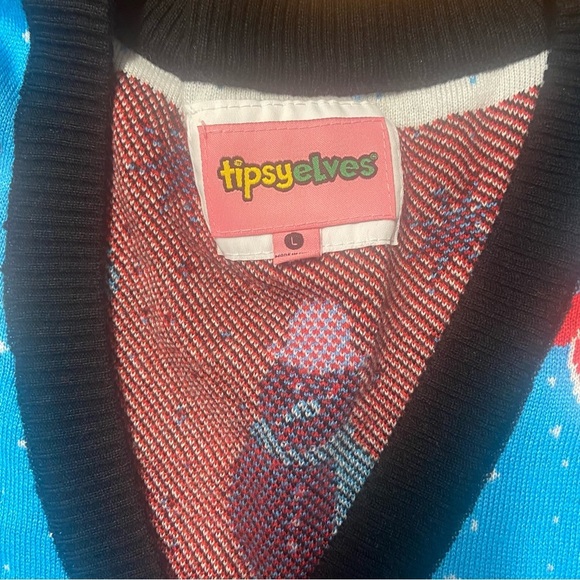 Tipsy Elves WOMEN'S SNAZZY SNOWMAN CARDIGAN SWEATER Size L Light Blue Holiday - Picture 8 of 12